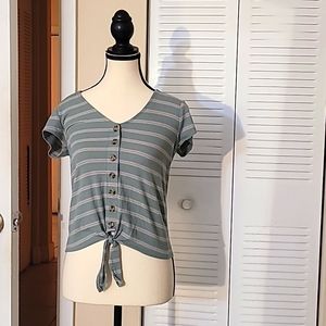 Size S Green with stripes button-down tie shirt; Pink Rose brand